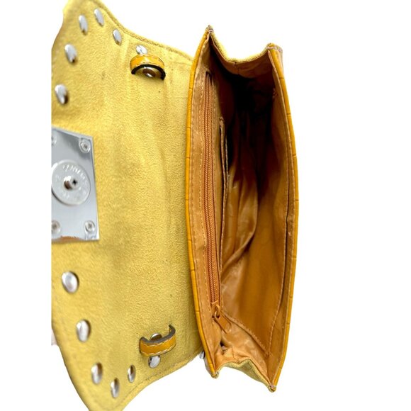 Kathy Van Zeeland Yellow Croc-Embossed  Crossbody w/ Heart Charm & Silver Studs - Picture 6 of 11